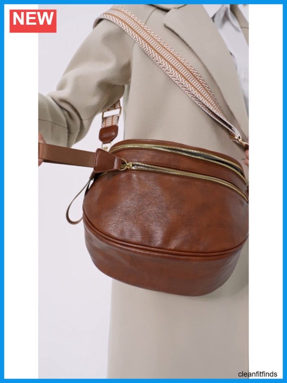 Large Vegan Leather Fanny Pack with 2 Straps Crossbody Sling Handbag - Picture 6 of 6